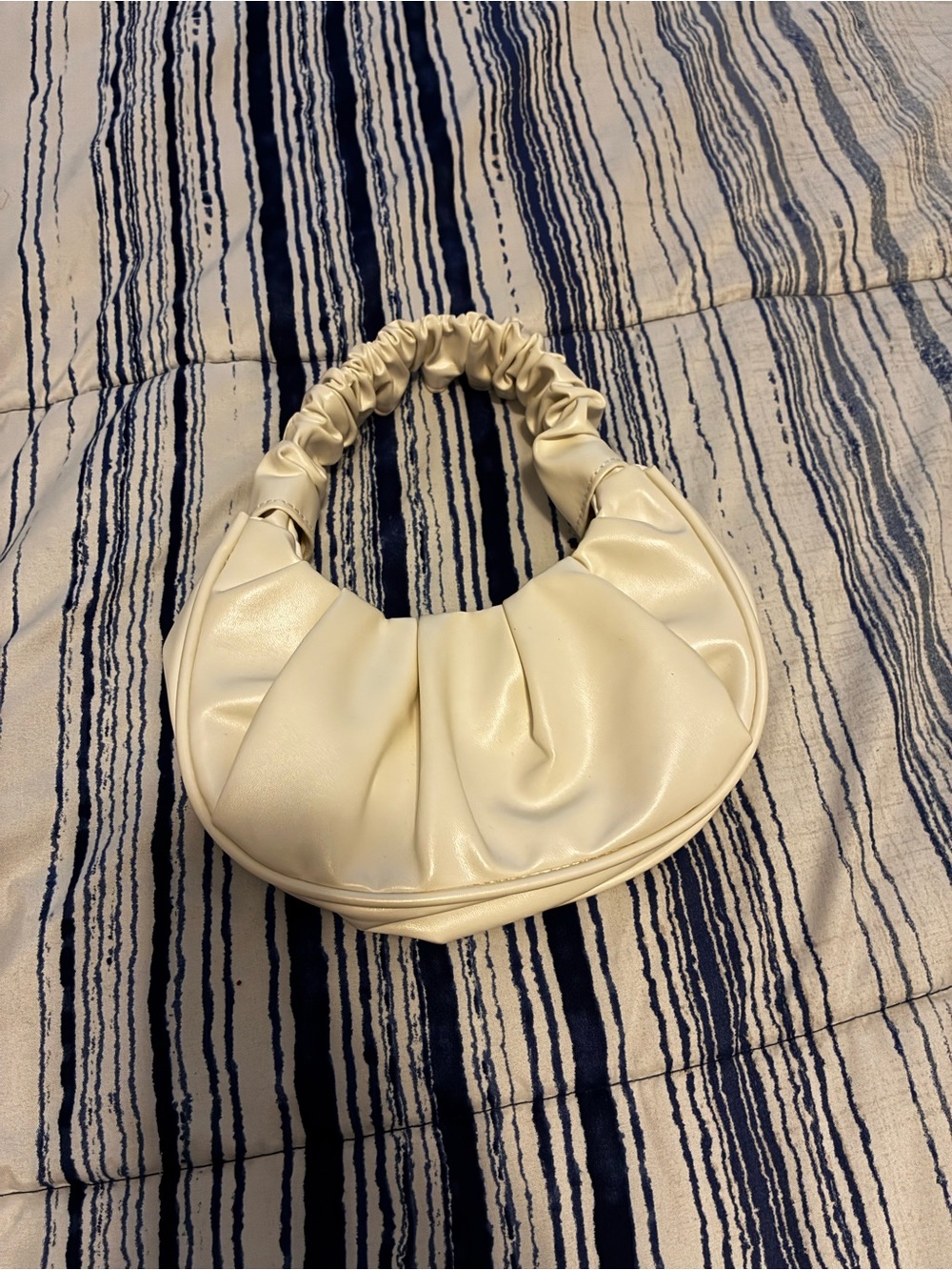 Soft Cream Ruched Crescent Shoulder Bag